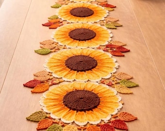 Crochet Sunflower Table Runner Pattern, Rustic Farmhouse Decor, Beginner Friendly (PDF Pattern)