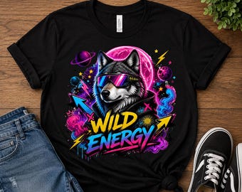 Wild Energy Wolf PNG | Neon Wolf Streetwear Design | Cyberpunk Wolf Shirt PNG | Gamer Sublimation | Digital Download