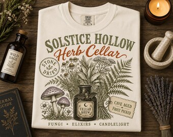 Solstice Hollow Herb Cellar PNG | Witchy Botanical Sublimation | Cottagecore Apothecary Shirt Design | Halloween PNG Download