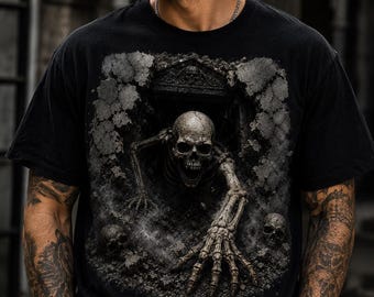 Skeleton PNG, Horror Shirt Design, Skeleton Crawling Out Tomb PNG, Halloween Sublimation PNG, Gothic Graphic Tee Digital Download