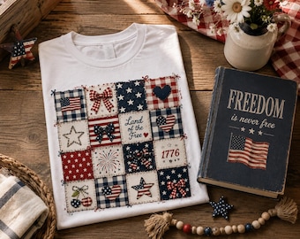 4th of July PNG | Patriotic Patchwork Sublimation Design | Americana Quilt PNG | Land of the Free Digital Download