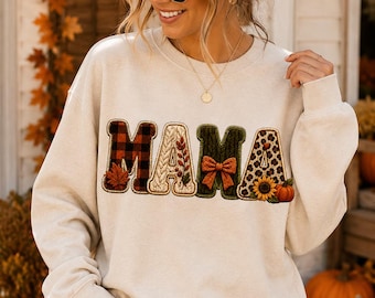 Personalized Mama PNG | Custom Mama Chenille Patch Design | Fall Mama Shirt PNG | Autumn Sublimation | Digital Download
