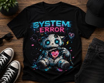 SYSTEM ERROR PNG, Robot Teddy Bear png, Cyberpunk Graffiti Shirt Design, Broken Heart Robot Sublimation png, Graphic Tee Digital Download