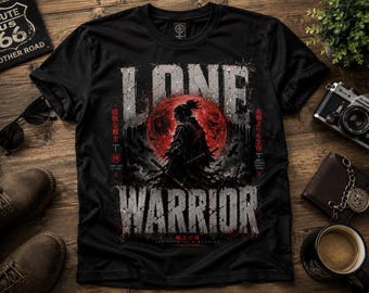 Samurai Warrior PNG, Japanese Warrior Shirt Design, Red Moon Graphic Tee PNG, Grunge Streetwear Sublimation, Anime Inspired Digital Download
