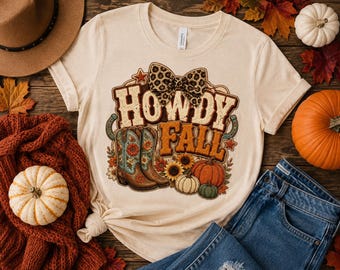 Howdy Fall PNG | Western Fall Boots PNG | Cowgirl Autumn Sublimation Design | Pumpkin Sunflower Shirt PNG | Digital Download