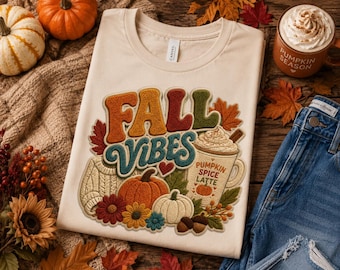 Fall Vibes PNG | Pumpkin Spice Latte Sublimation | Cozy Autumn PNG | Fall Sweatshirt Design | Digital Download