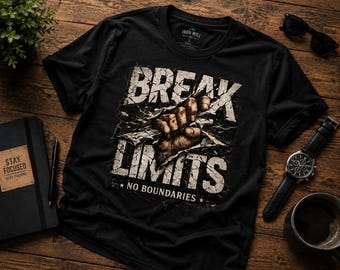 Break Limits PNG, No Boundaries Shirt Design, Motivational Gym T-Shirt PNG, Fitness Graphic, Grunge Sublimation, Digital Download