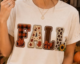 Fall Patchwork Letters PNG | Cozy Autumn Sublimation Design | Fall Shirt PNG | Pumpkin Season Digital Download | Chenille Patch Style