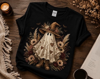 Cowgirl Ghost PNG, Western Halloween Sublimation Design, Floral Boho Ghost Clipart, Spooky Season Shirt Graphic, Digital Download