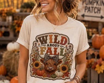 Wild About Fall PNG | Highland Cow Fall Sublimation | Autumn Cow PNG | Pumpkin Shirt Design | Western Fall PNG | Digital Download