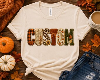 Custom Fall Name PNG | Personalized Chenille Patch Name | Autumn Sublimation Design | Custom Shirt PNG | Digital Download