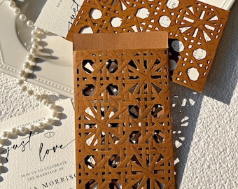 Boho Laser Cut Wedding Invitation | Nothing Fancy Just Love Terracotta Rattan Invite Suite