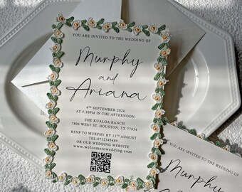 Delicate Floral Lace Wedding Invitation | Elegant Greenery Stationery Suite