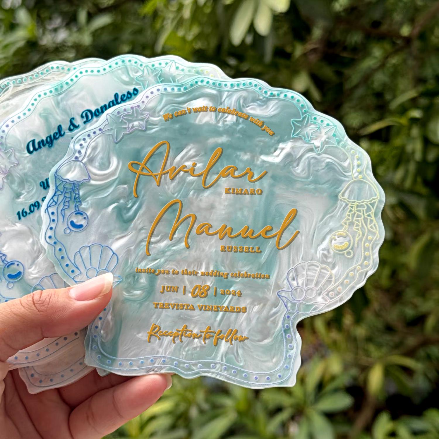 Seashell Acrylic Wedding Invitations