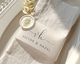Personalized Wedding Napkins, Custom Tissue Paper Napkin Band, Elegant Menu Sleeve
