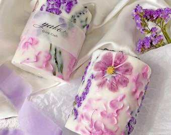 Botanische sojakaars met gedroogde bloemen, geur lavendel blauweregen, gunst vrijgezellenfeest