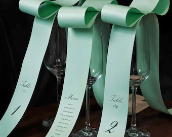 Ribbon Menu Sheet, Wedding Table Cards, Personalized Bow Wine Glass Decor Name Card