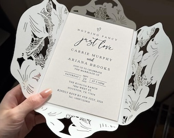 Elegant Lily Floral Laser Cut Wedding Invitation, Minimalist Hollow Outer Cover