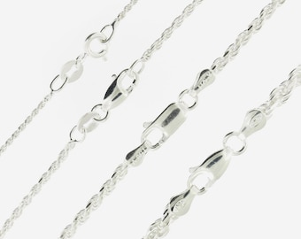 925 Sterling Silver Diamond Cut Rope Chain Necklace, Made in Italy, Minimalist Jewelry