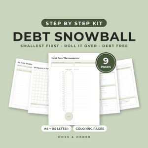 Debt Snowball Printable Kit, Debt Payoff Tracker, Debt Coloring Page, 100 Squares, Debt Thermometer, Debt Free Planner, A4 Letter