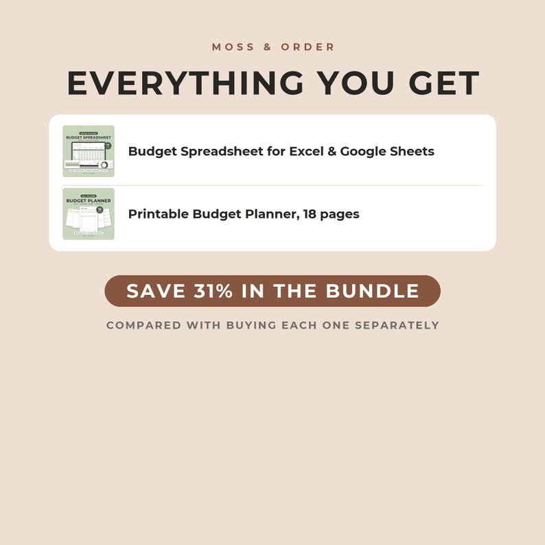 Complete Money Bundle, Budget Spreadsheet for Excel and Google Sheets and Printable Budget Planner, Bill, Savings and Debt Tracker image 2