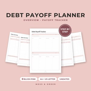 Debt Payoff Planner Printable, Snowball Tracker, Loan Payment Log, Blush Pink, A4 Letter