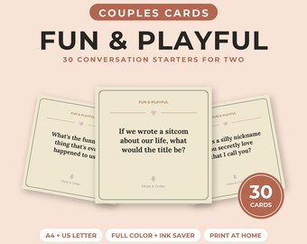 Cartes de conversation à imprimer pour les couples, amusantes et ludiques, 30 questions pour une soirée en amoureux, jeu de cartes pour les relations, téléchargement numérique A4/US Letter
