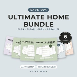 Ultimate Home Bundle Printable, Weekly Planner, Cleaning Schedule, Meal Planner, Home Binder, Kids Chore Chart, Sage, A4 Letter image 1