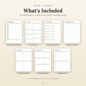 Druckbarer Speiseplan, Wochenmenü, Einkaufsliste, Rezeptkarten, Vorratskammer-Inventar, A4-Format Bild 5