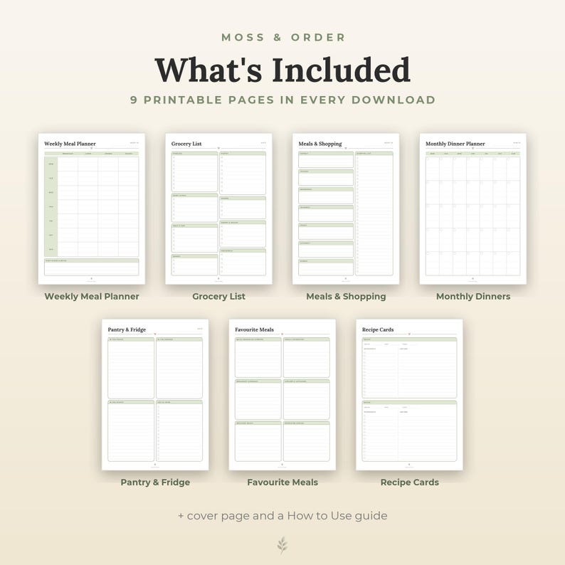 Druckbarer Speiseplan, Wochenmenü, Einkaufsliste, Rezeptkarten, Vorratskammer-Inventar, A4-Format Bild 5