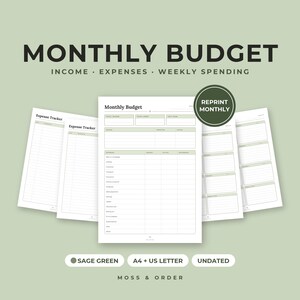 Monthly Budget Printable, Expense Tracker, Weekly Spending Log, Simple Finance Sheet, A4 Letter imagen 1