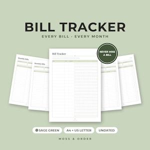 Bill Tracker Printable, Monthly Payment Checklist, Yearly Expense Organizer, Due Date Log, A4 Letter