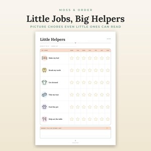 Kids Chore Chart Printable, Toddler Picture Routine, Star Rewards, Family Jobs, Ages 3-12 image 2