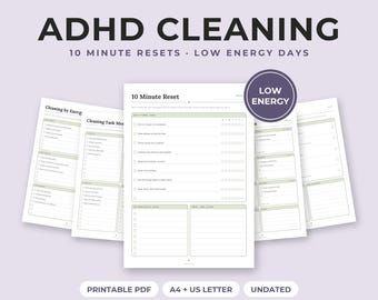 ADHD Cleaning Checklist Printable, 10 Minute Tidy, Low Energy Chores, Room Reset, A4 Letter