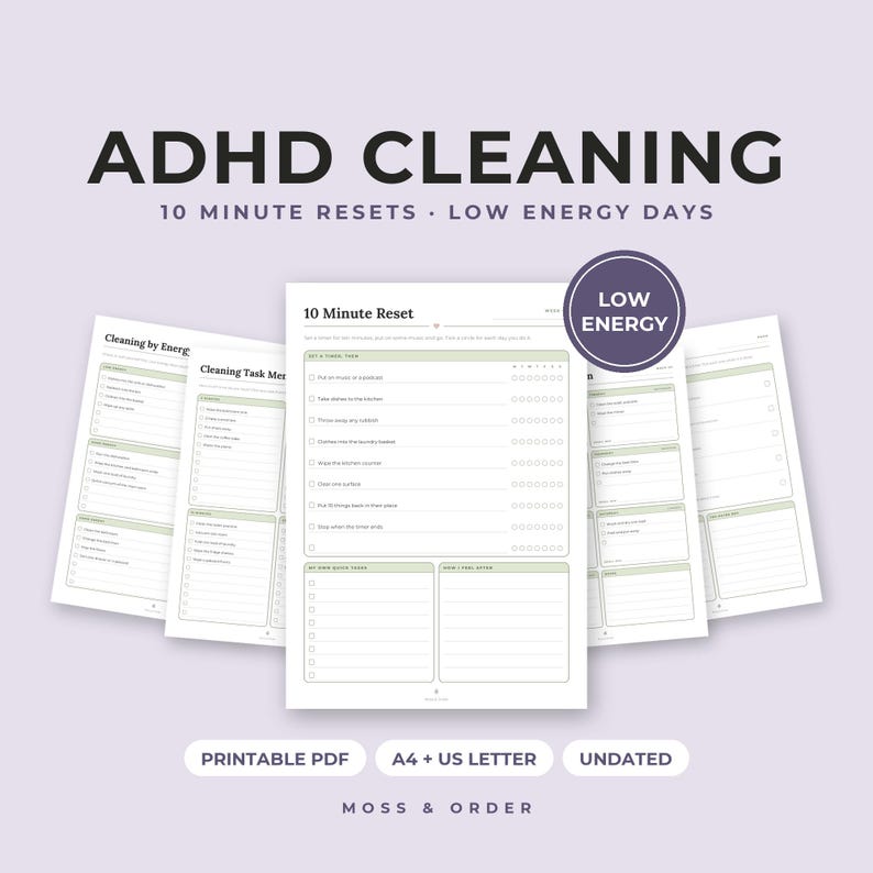 ADHD Cleaning Checklist Printable, 10 Minute Tidy, Low Energy Chores, Room Reset, A4 Letter imagen 1