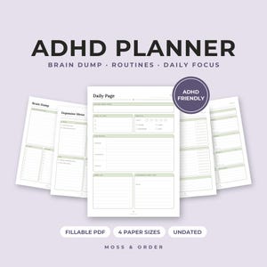 Editable ADHD Planner Printable, Fillable PDF, Daily and Weekly Brain Dump, Dopamine Menu, Reward Chart, Undated