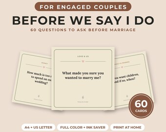Cartes à imprimer pour poser des questions avant le mariage, cadeau pour les fiancés, jeu de conversation prénuptiale, format A4/Lettre