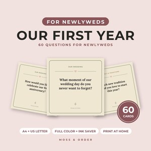 Newlywed Gift, 60 Printable Questions for Married Couples, First Year of Marriage, Conversation Cards, Wedding or Anniversary Gift