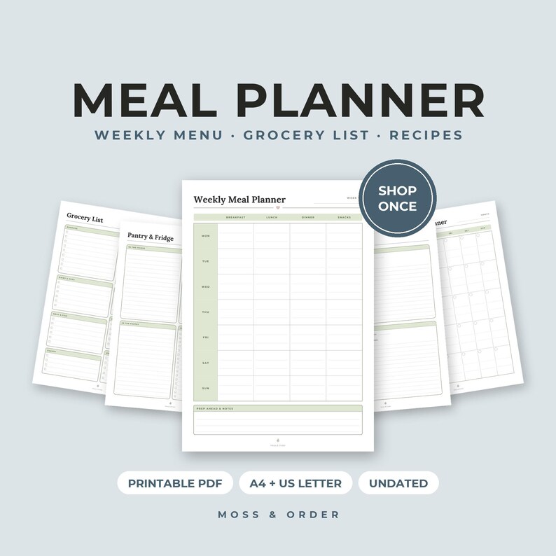 Ultimate Home Bundle Printable, Weekly Planner, Cleaning Schedule, Meal Planner, Home Binder, Kids Chore Chart, Sage, A4 Letter image 5