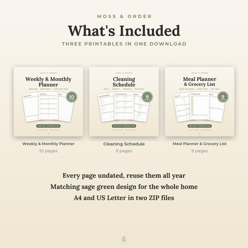 Home Organization Bundle Printable, Weekly Planner, Cleaning Schedule, Meal Planner, Grocery List image 2