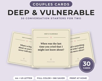 Cartes de conversation à imprimer pour couples, profondes et intimes, 30 questions pour une soirée en amoureux, jeu de cartes pour les relations, téléchargement numérique A4/US Letter