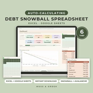 Debt Snowball Spreadsheet for Excel and Google Sheets, Debt Payoff Tracker, Avalanche Calculator, Debt Free Planner, Payoff Schedule