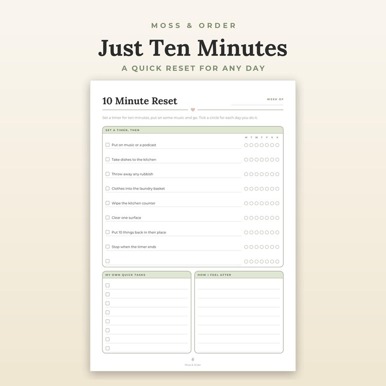 ADHD Cleaning Checklist Printable, 10 Minute Tidy, Low Energy Chores, Room Reset, A4 Letter imagen 2