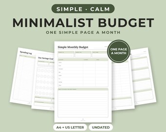 Agenda di bilancio minimalista stampabile, bilancio mensile semplice, bilancio su una pagina, registro delle spese, obiettivo di risparmio, Sage, formato PDF A4 Letter