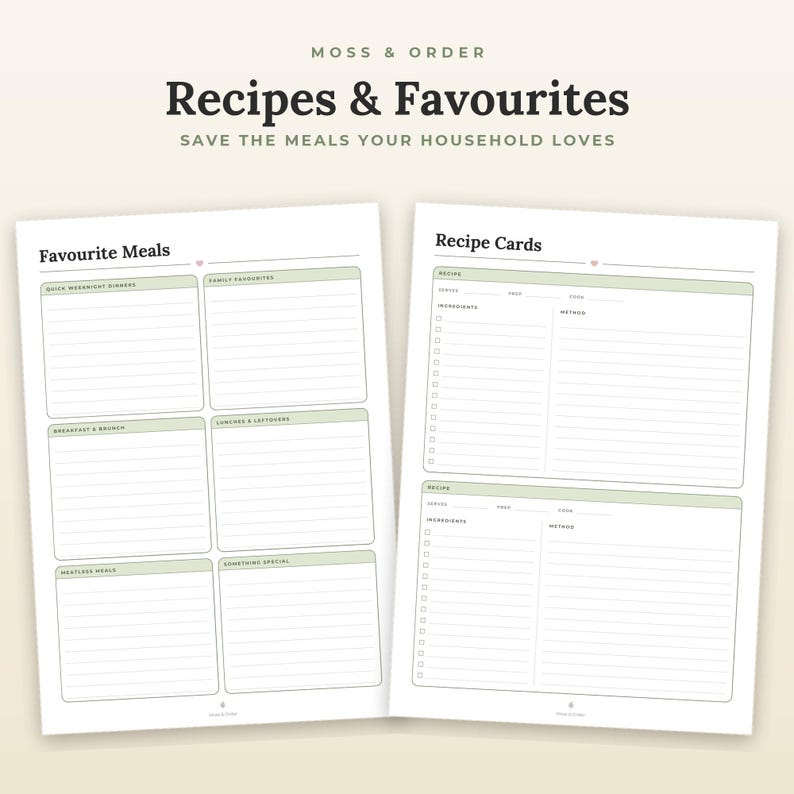 Druckbarer Speiseplan, Wochenmenü, Einkaufsliste, Rezeptkarten, Vorratskammer-Inventar, A4-Format Bild 4