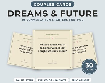 Cartes de conversation à imprimer pour les couples, Rêves et avenir, 30 questions pour une soirée en amoureux, Jeu de cartes pour les relations, Téléchargement numérique A4 US Letter