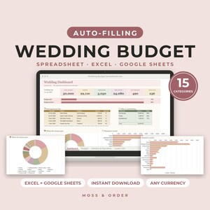 Wedding Budget Spreadsheet for Excel and Google Sheets, Wedding Planner Budget Tracker, Vendor Payment Tracker, Cost Per Guest, Blush
