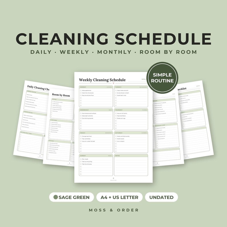 Ultimate Home Bundle Printable, Weekly Planner, Cleaning Schedule, Meal Planner, Home Binder, Kids Chore Chart, Sage, A4 Letter image 4
