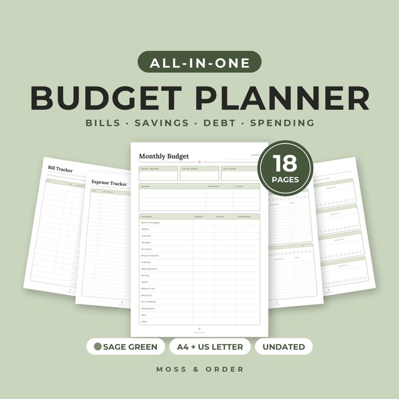 Complete Money Bundle, Budget Spreadsheet for Excel and Google Sheets and Printable Budget Planner, Bill, Savings and Debt Tracker image 4