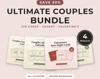 Coffret ultime pour couples : 276 cartes de conversation à imprimer, questions pour une soirée en amoureux, calendrier de l’Avent pour couples, cartes de Saint-Valentin, cadeau